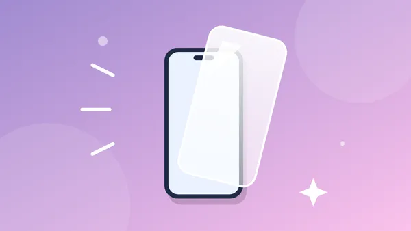 Illustration of a clear glass screen protector being placed onto a phone