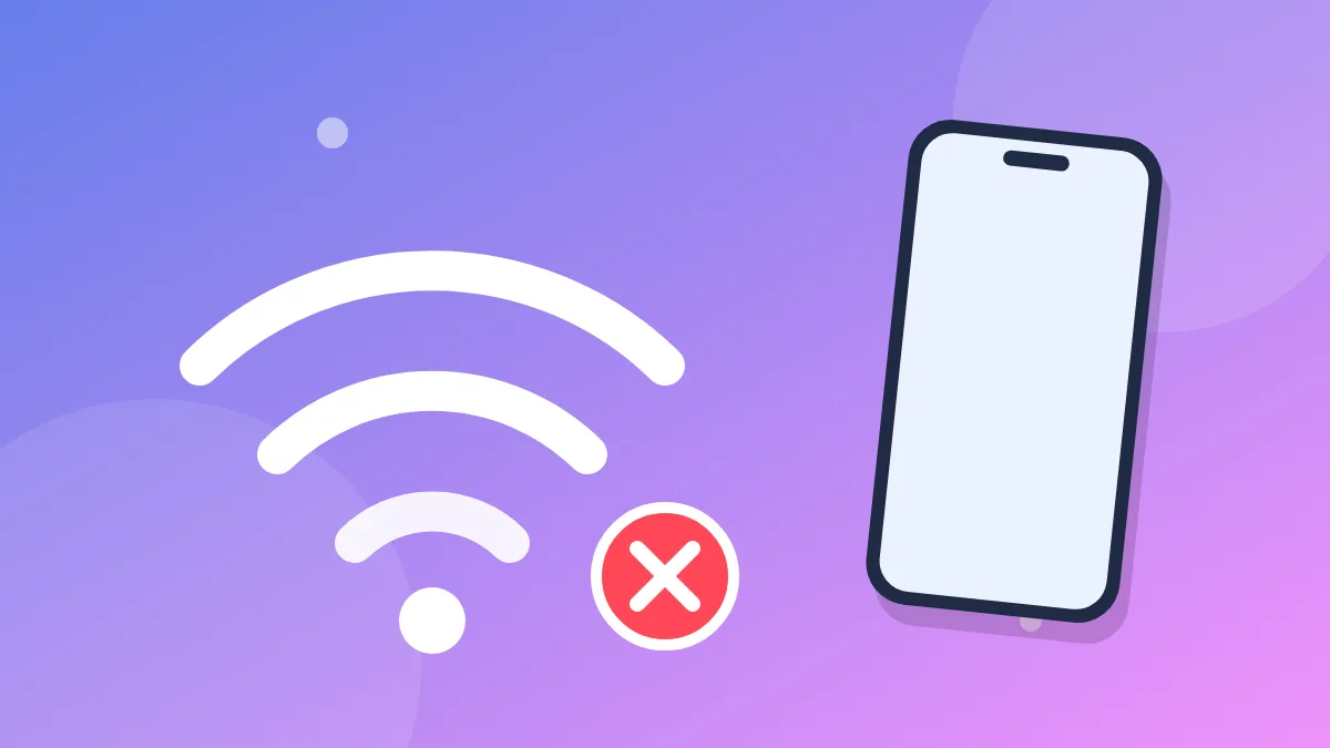 Illustration of a Wi-Fi signal icon with a red error badge next to a phone
