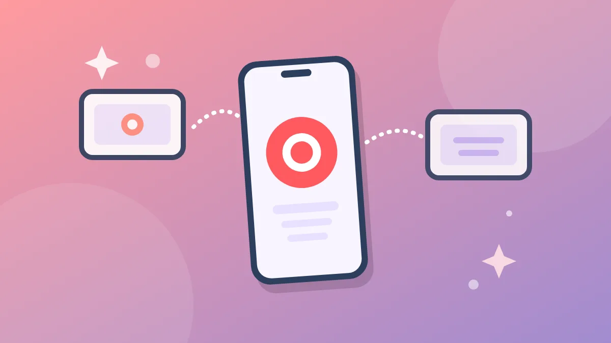 Illustration of a smartphone with a red record button and soft screen-frame shapes beside it
