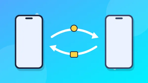 Illustration of two phones with arrows passing data between them